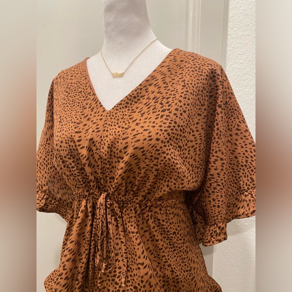 Storia Keep Your Edge Brown & Black Leopard Animal Print Ruffle Romper - S - Picture 16 of 17